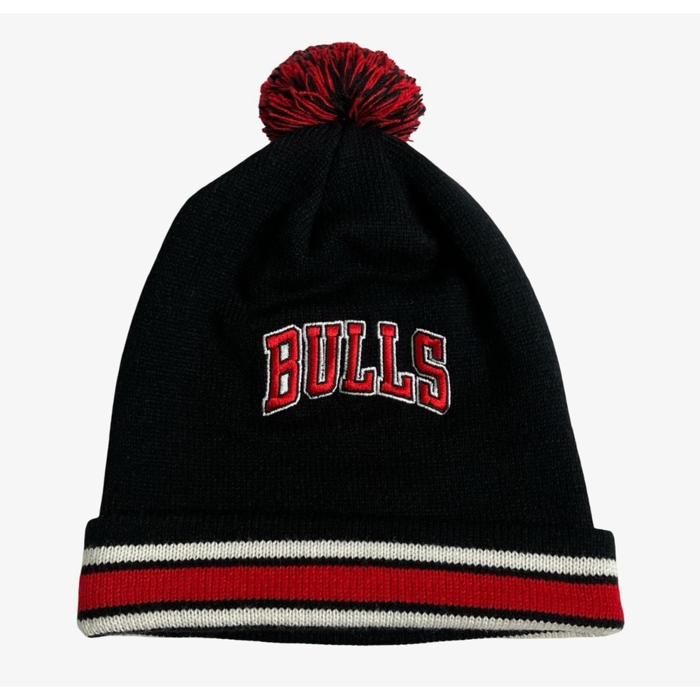 Mitchell & Ness Chicago Bulls Beanie Cap 2014 Black Red Pom NBA Knit Hat